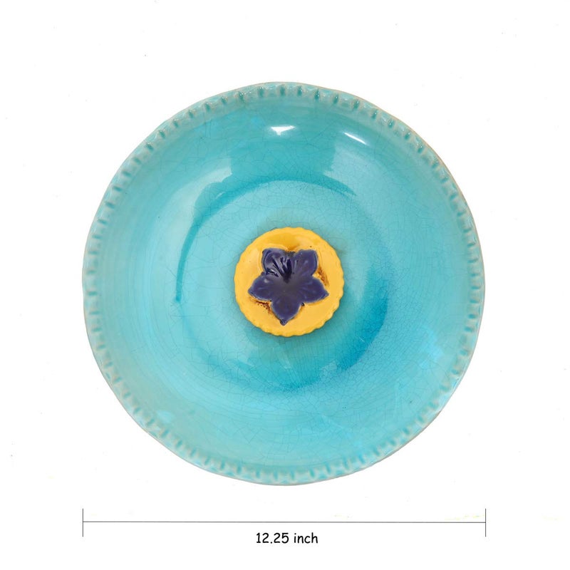 Topadorn Birdbath Ceramic Bowl Decor for Bee Bird Bath Outdoor Garden Vintage Yard ,Blue with Yellow Flower - Image 5
